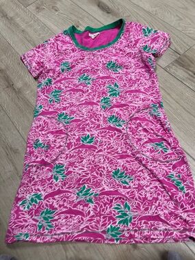 Hatley Pink Floral Short-Sleeve Nightgown with Green Trim